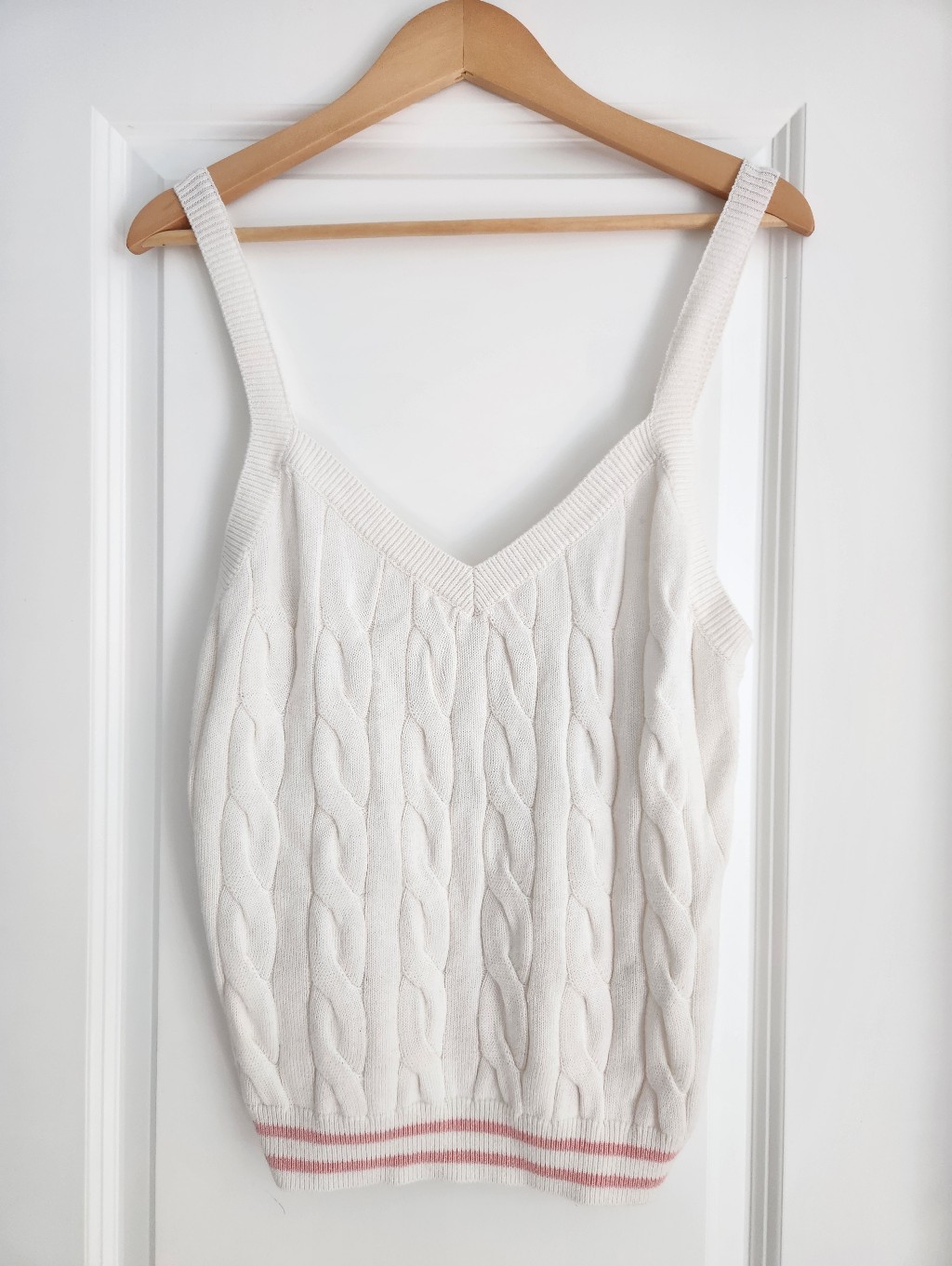 Nwt - Minnie Rose Cable Knit White And Pink Tank Size M